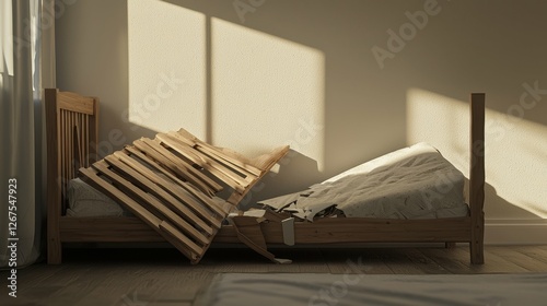 Broken Bed Frame Interior Bedroom Damage Sunlight Design photo