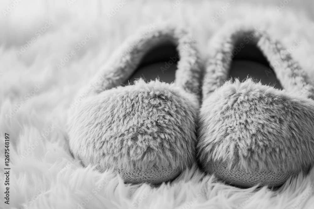 Cozy grey indoor slippers featuring soft texture on bright backdrop for home comfort and relaxation Cozy grey indoor slippers featuring soft texture on bright backdrop for home comfort and relaxation