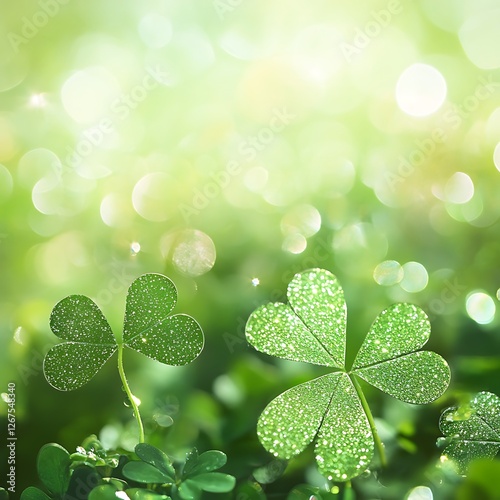 Four Leaf Clover on Green Bokeh Background