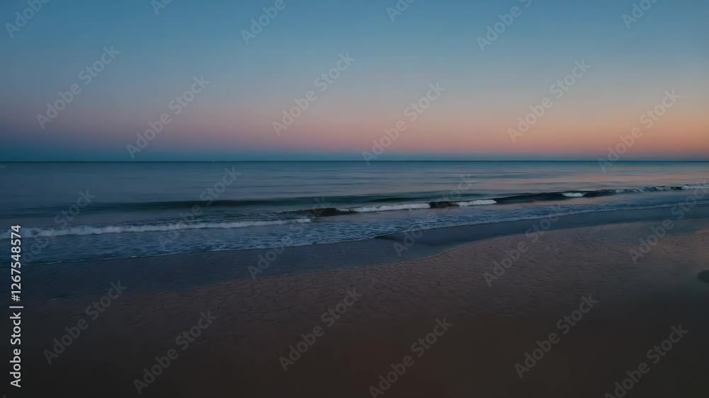 Calm ocean waves gently lapping on a tranquil beach at sunset, beauty of a secluded beach where gentle waves kiss the sandy shore under a vibrant sunset. The sky transforms with stunning hues Calm ocean waves gently lapping on a tranquil beach at sunset, beauty of a secluded beach where gentle waves kiss the sandy shore under a vibrant sunset. The sky transforms with stunning hues
