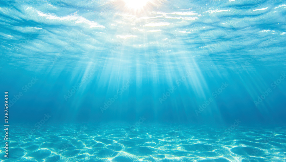 Fototapeta premium Blue ocean surface illuminated by sunlight with visible underwater texture