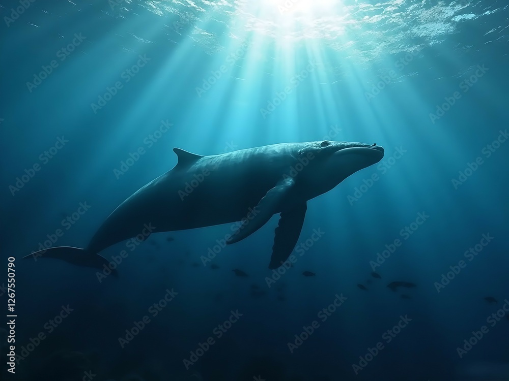 Fototapeta premium Majestic Blue Whale Gliding Through the Deep Ocean