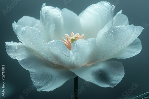 Ephemeral bloom, A study of water droplets on a translucent white flower