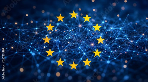 European Union digital network and cybersecurity concept
