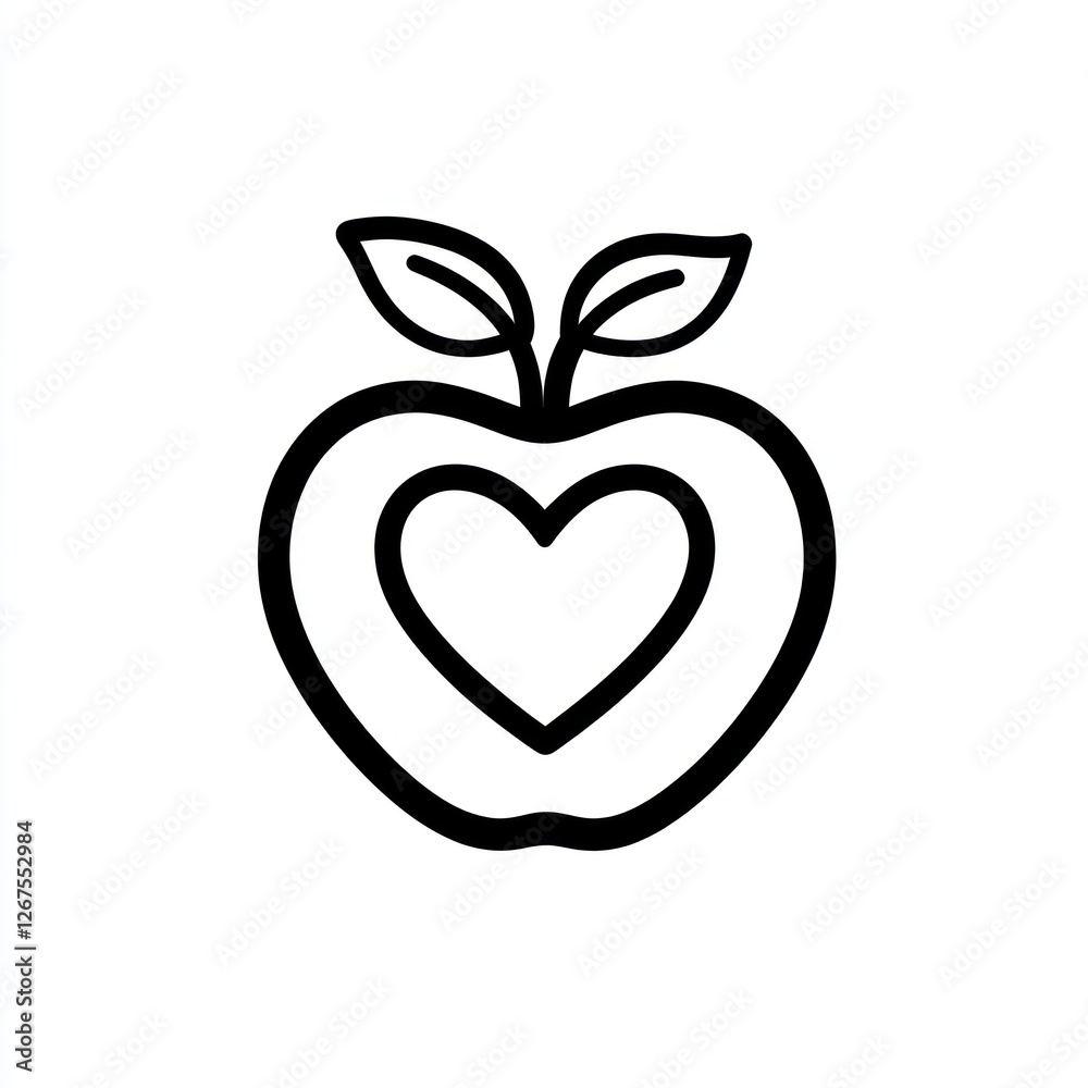 Fototapeta premium Healthy heart apple, simple icon, white background, wellness