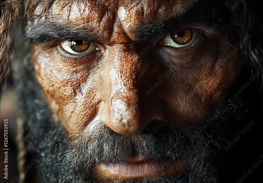 Portrait of a stone age neanderthal man