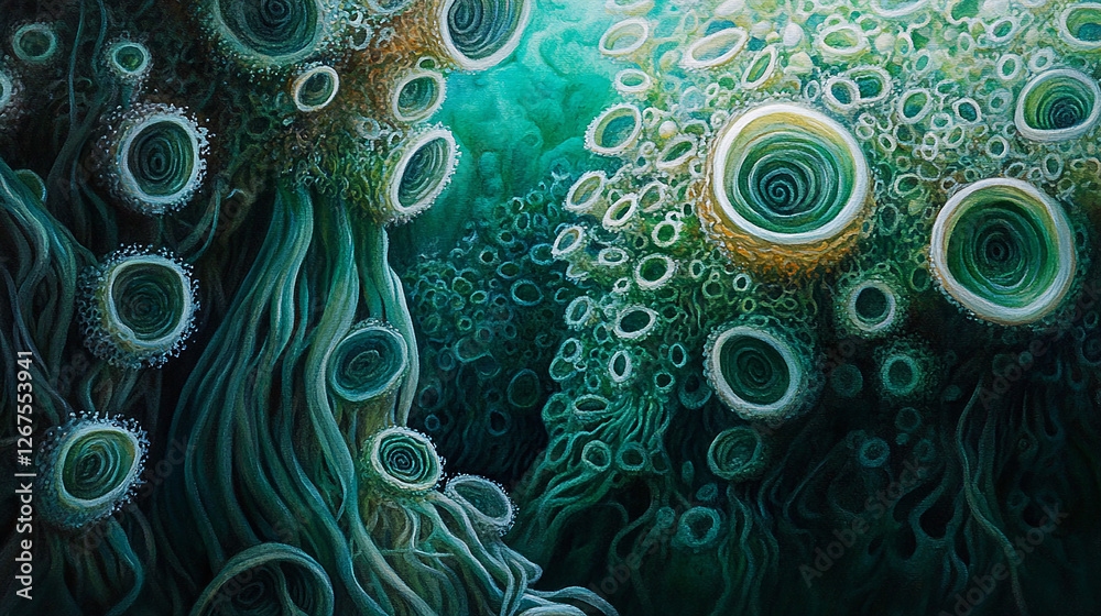 Obraz premium Abstract underwater ecosystem with swirling forms