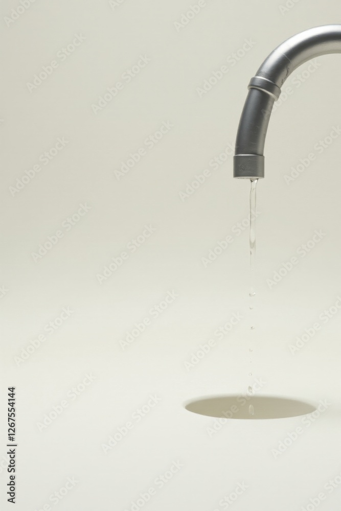 A metallic faucet with a gentle stream of water flowing into a basin A metallic faucet with a gentle stream of water flowing into a basin