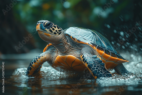 Sea Turtle's Serene Stroll, Navigating Water with Grace and Precision