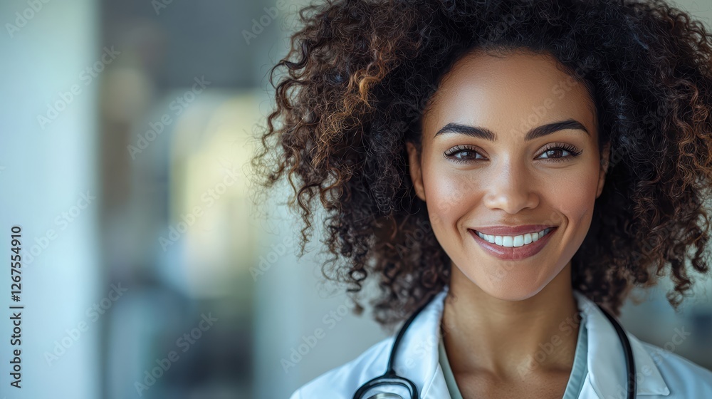 Obraz premium Confident female doctor smiling in modern healthcare setting