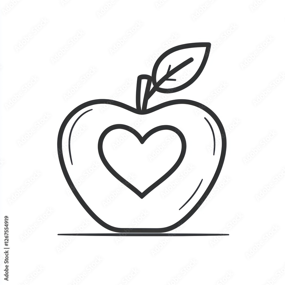 Fototapeta premium Simple apple graphic with heart, healthy eating, digital illustration