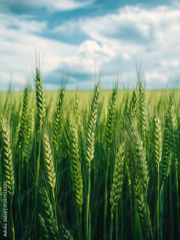 Lush green wheat field in early summer nature and agriculture photography symmetrical Lush green wheat field in early summer nature and agriculture photography symmetrical