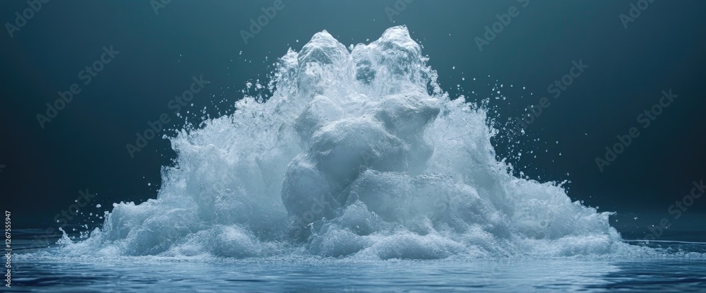 White foam explosion, dark background, liquid surface, abstract design