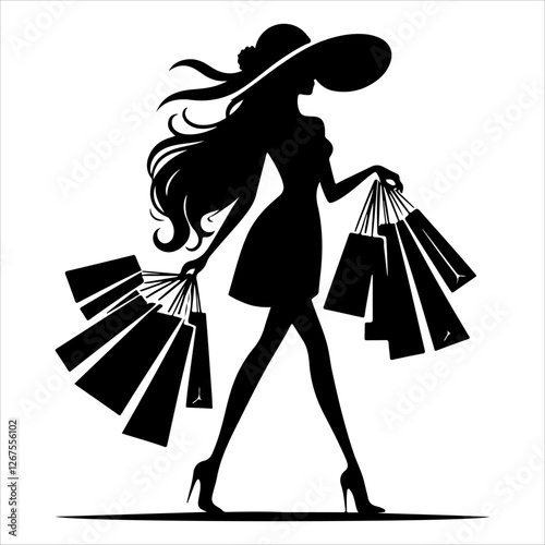 
Shopping silhouette vector. silhouette vector icon. Holding shopping bag with man and woman silhouette illustration