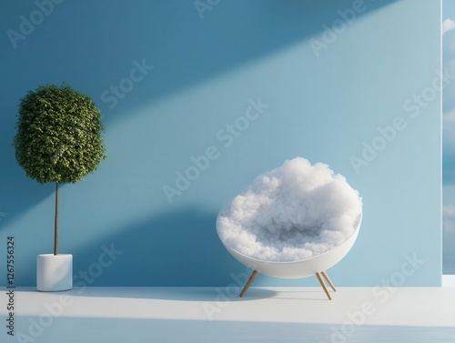Cloudshaped pod, soft textures, dreamlike design for ultimate comfort