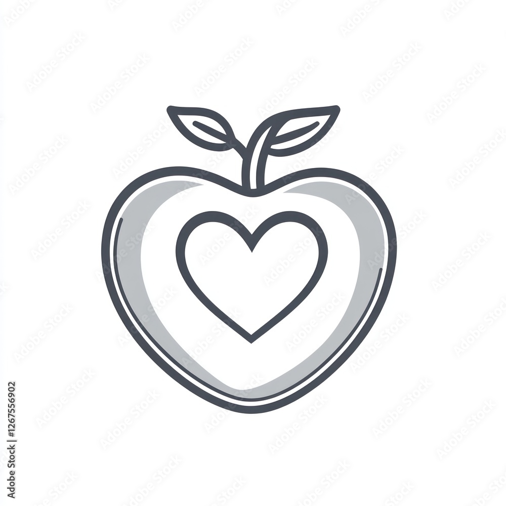 Fototapeta premium Healthy Apple Heart Symbol, Simple Graphic