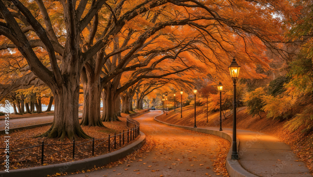 Fototapeta premium Autumn Pathway with Lanterns