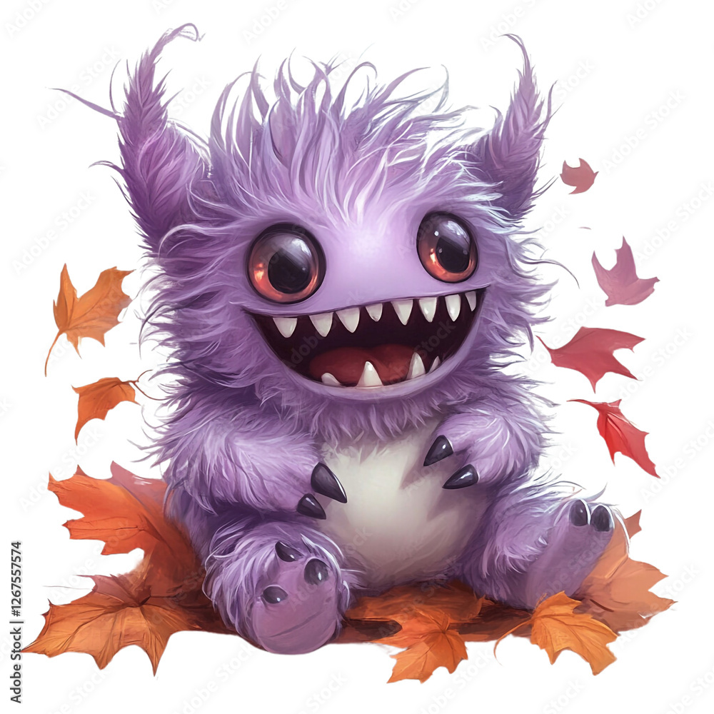 Obraz premium Playful Purple Monster Autumn Joy Happy Fluffy Creature