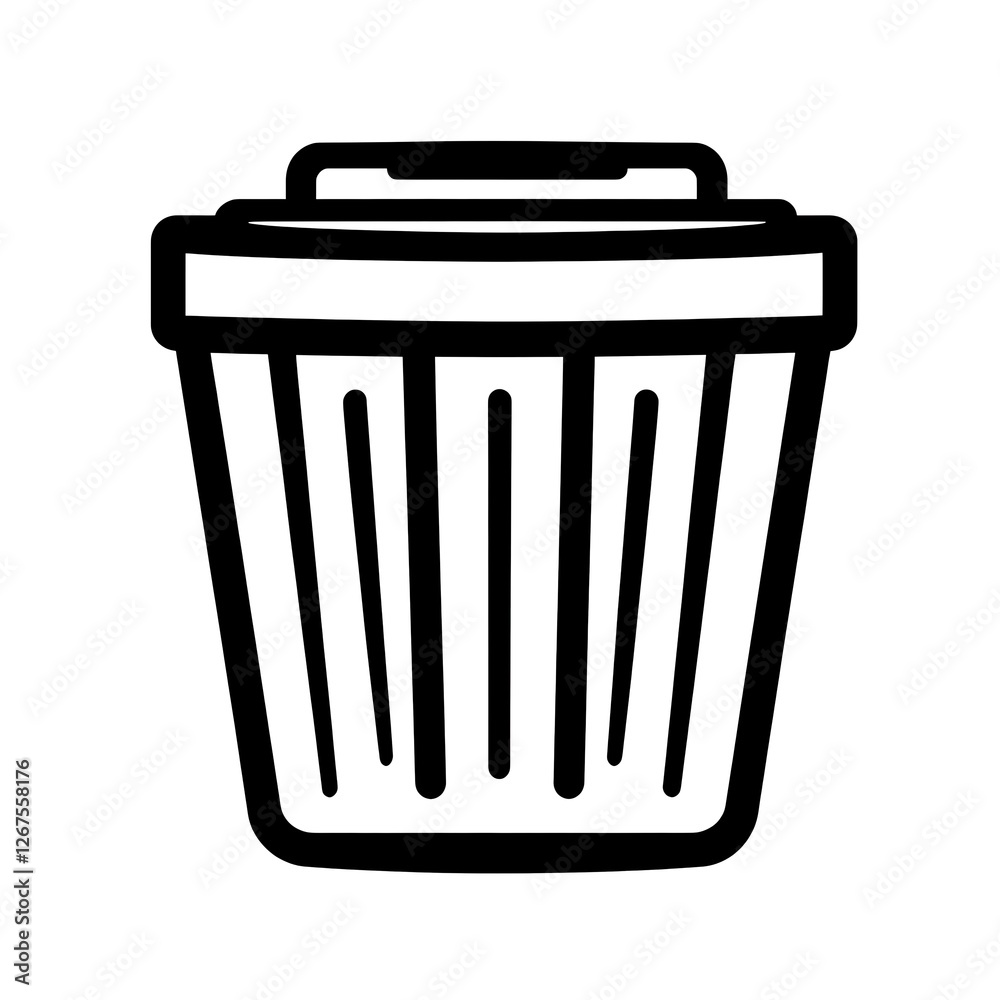A simple line drawing of a trash can A simple line drawing of a trash can