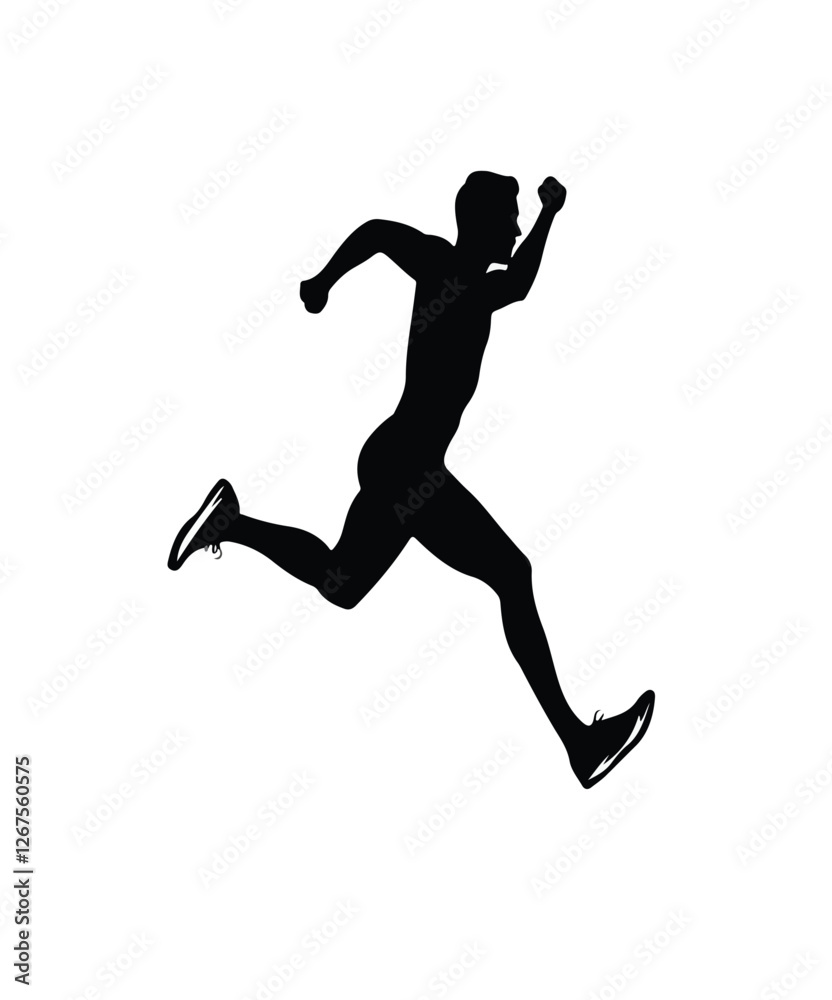 An athletic runner sprints forward. This vector silhouette is submitted to Adobe Stock as sports illustration content. An athletic runner sprints forward. This vector silhouette is submitted to Adobe Stock as sports illustration content.