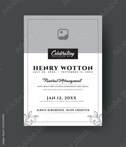 Funeral  Template for Memorial Program. Minimalist Bifold Brochure Design Layout.