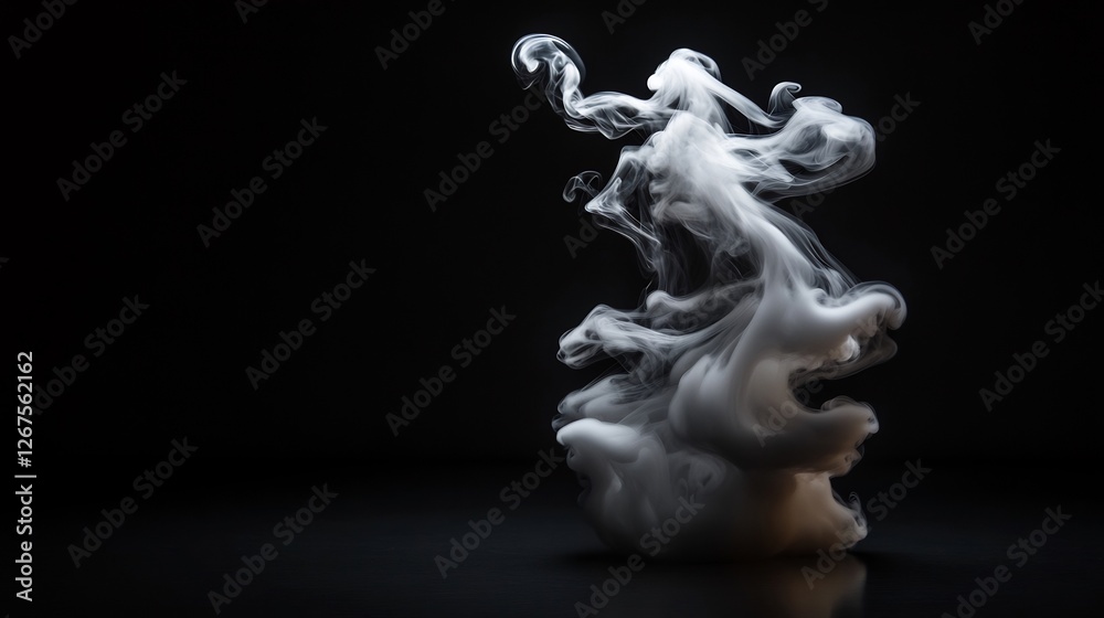Abstract Smoke Swirls, A Dramatic Composition with Light and Shadow, on Black Background Abstract Smoke Swirls, A Dramatic Composition with Light and Shadow, on Black Background