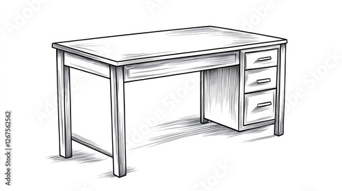 Simple Line Drawing of a Classic Desk photo