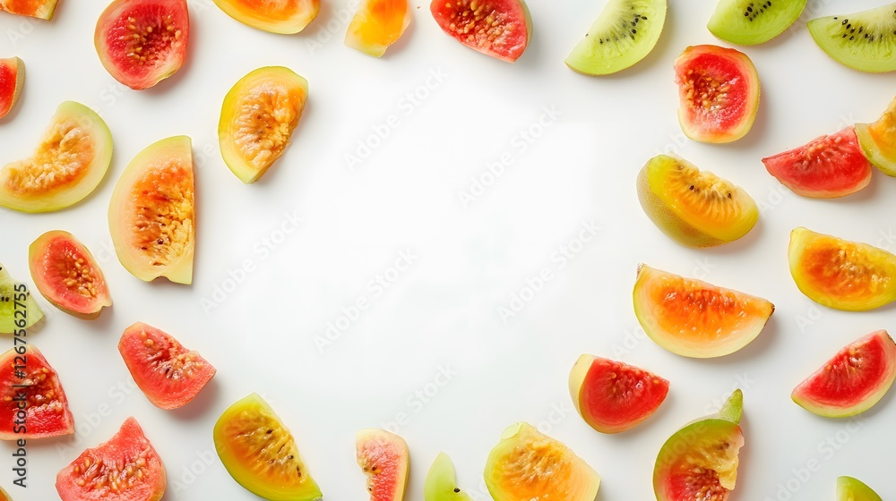 Fresh and Colorful Fruit Arrangement on White Background Fresh and Colorful Fruit Arrangement on White Background