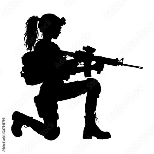 Soldier silhouette vector. Silhouette of army military with machine guns vector  