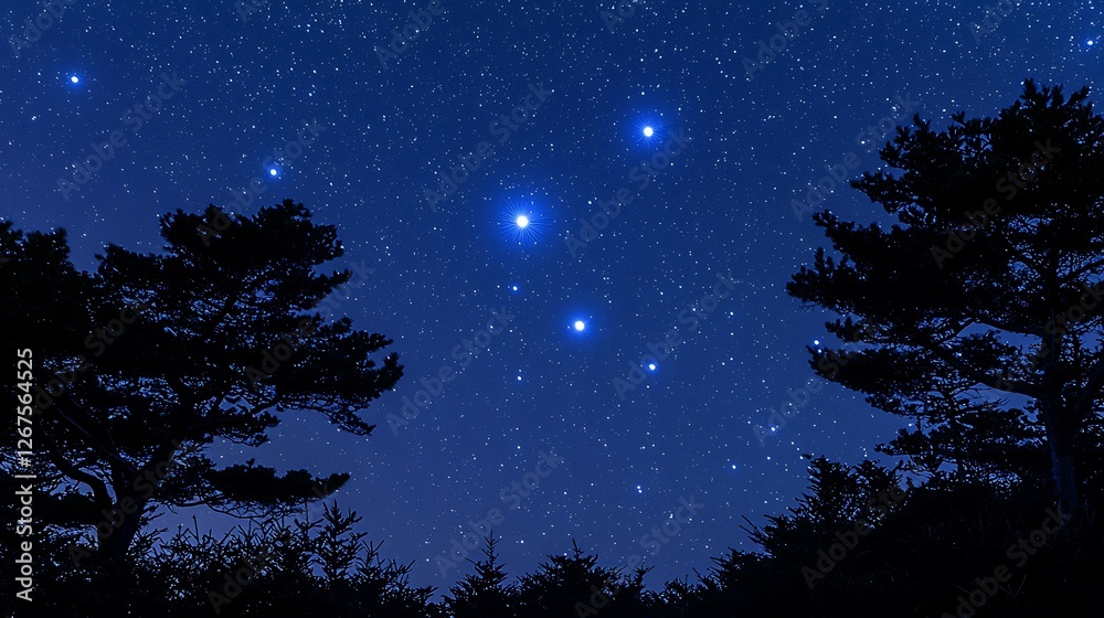 Fototapeta premium Night sky constellation over trees, forest backdrop, astronomy