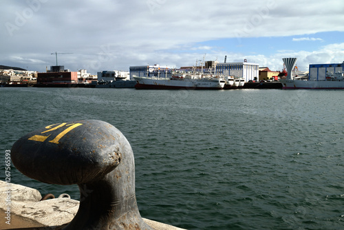 Wallpaper Mural Cargos chinois amarrés dans le port de Las Palmas de Gran Canaria avec un bollard d'amarrage au premier plan Torontodigital.ca