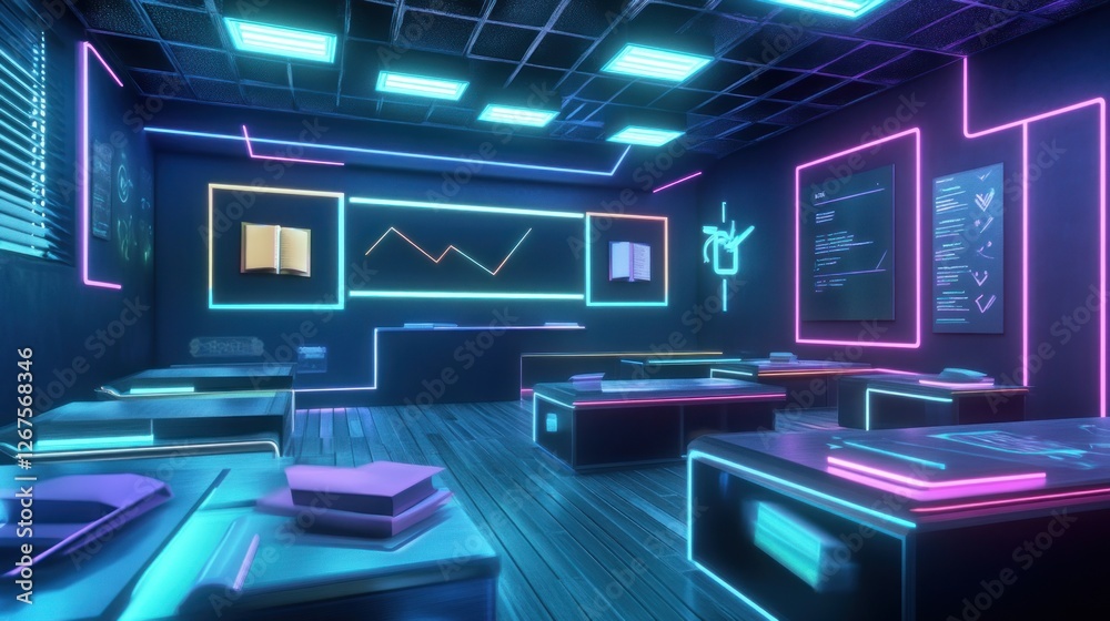 Futuristic classroom neon learning digital future Futuristic classroom neon learning digital future