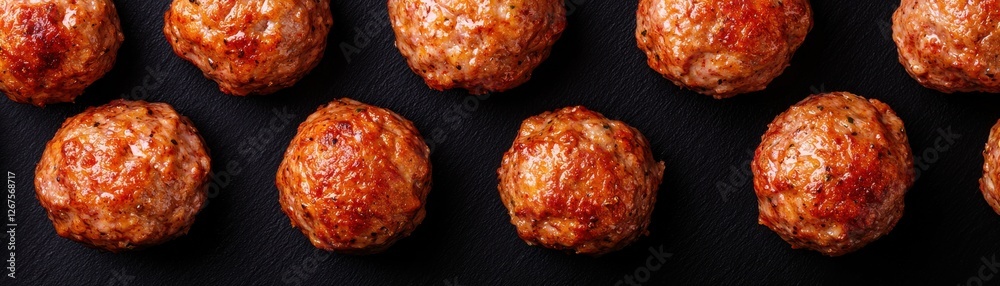 Deliciously Cooked Meatballs Perfectly Arranged on a Dark Slate Tray for Culinary Delight and Tempting Presentation Deliciously Cooked Meatballs Perfectly Arranged on a Dark Slate Tray for Culinary Delight and Tempting Presentation