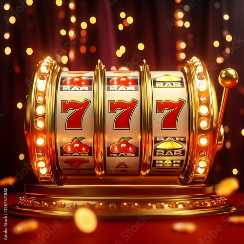 Vintage 777 Slot Machine on Red Stage
