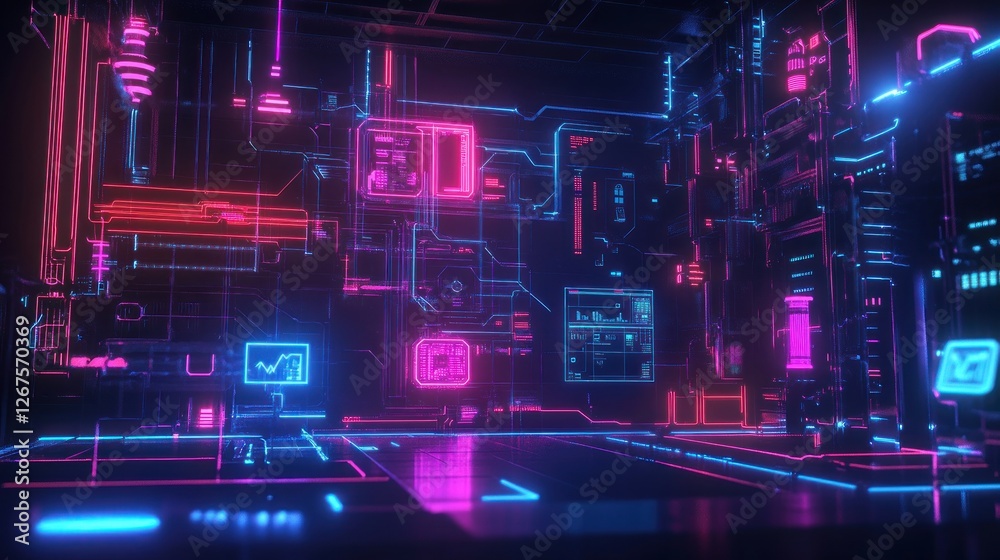 Futuristic server room, glowing circuits, data processing, digital background Futuristic server room, glowing circuits, data processing, digital background