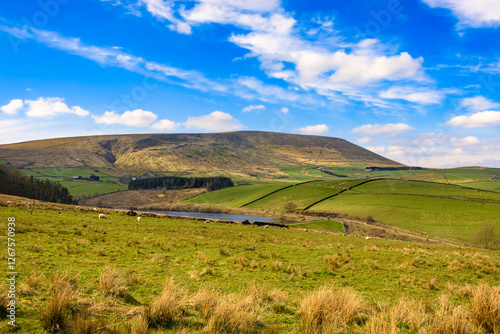 Scenic view on Pendle Hill in the summer. Forest Of Bowland , Lancashire, England UK
