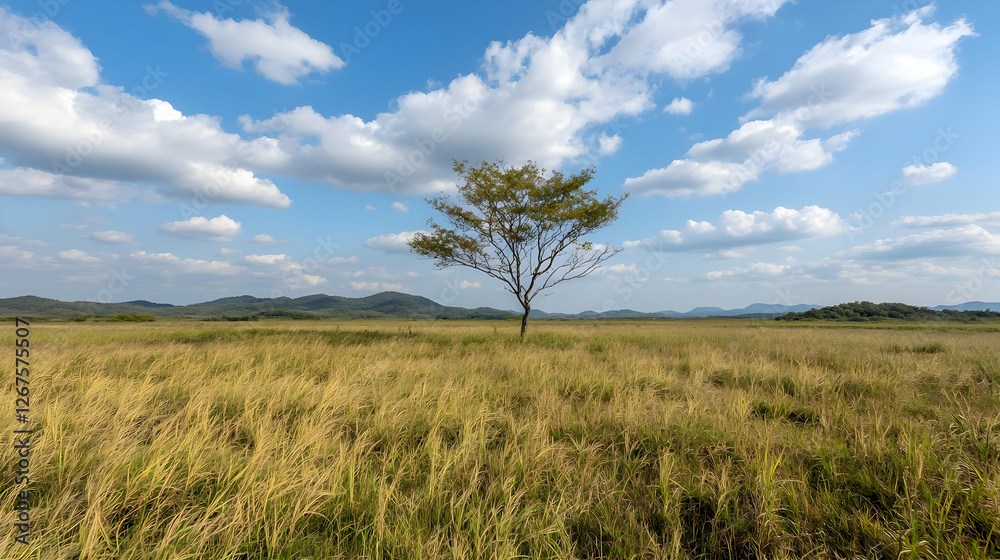 Lone tree in autumnal field, mountains background, nature scene, peaceful landscape Lone tree in autumnal field, mountains background, nature scene, peaceful landscape