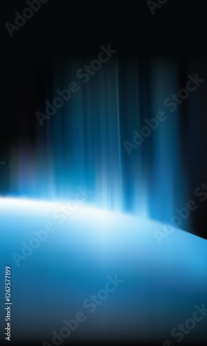 futuristic image with blue light streaks radiating from a bright light source against a dark background