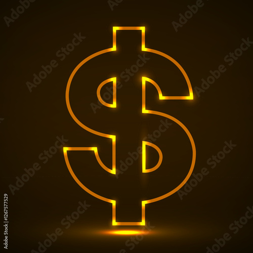 Symbol dollar. Glowing usd currency symbol. Vector illustration