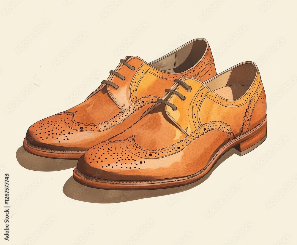 Naklejka premium Stylish tan brogue shoes for formal occasions and everyday wear