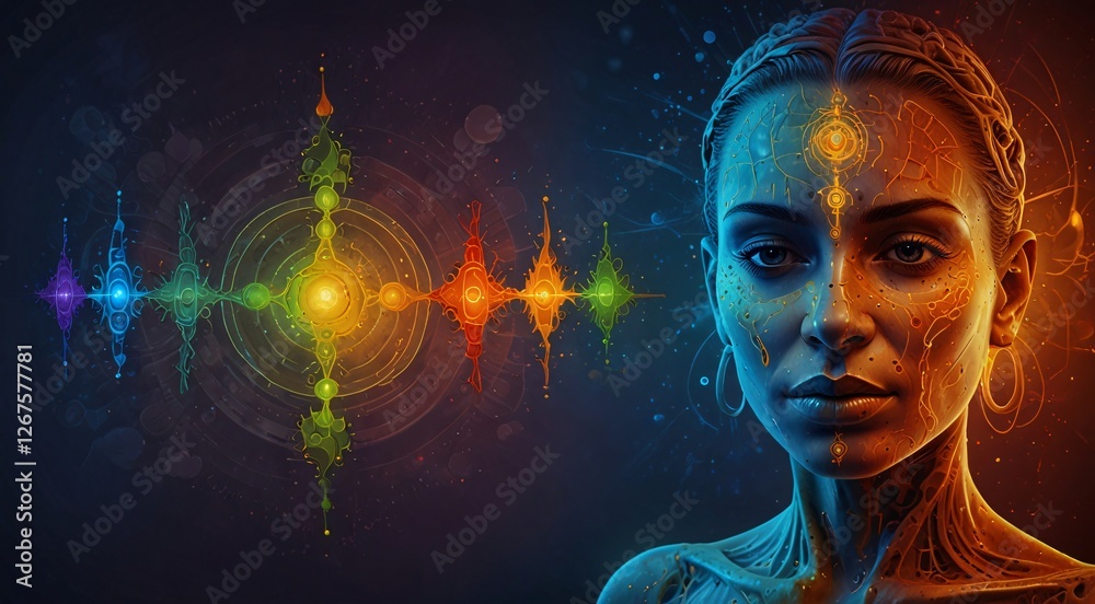 Fototapeta premium Woman with Chakra Energy Points and Aura Visualization