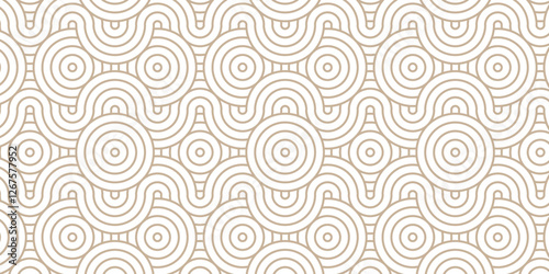 Abstract overlap wood color geometric wave pattern with circles fabric curl Transparent vector. Seamless overlapping pattern with wave line circle brown composed by round retro background.	
