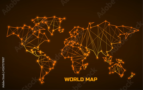 Polygonal abstract world map with connected lines, network connections. Vector illustration