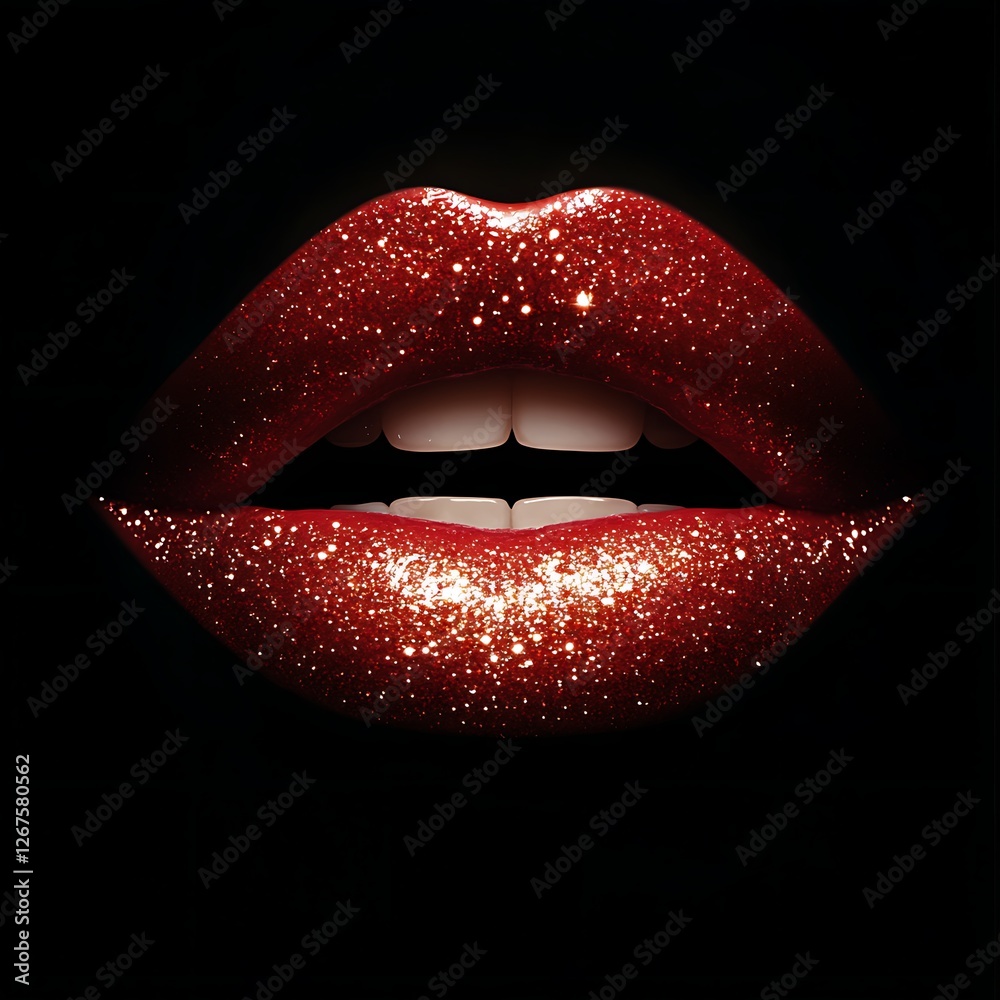 Obraz premium Red Glitter Lips - Close Up
