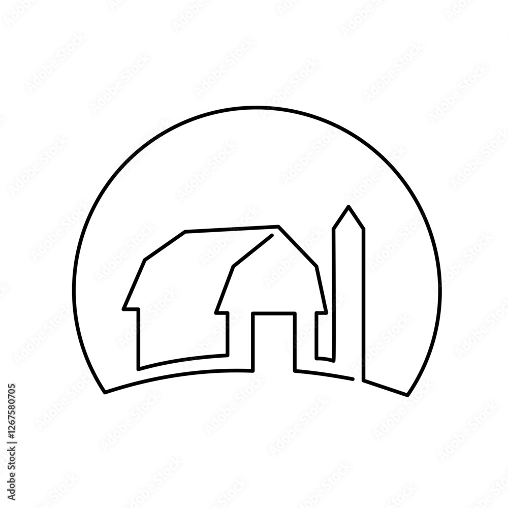 Obraz premium one line farm barn house