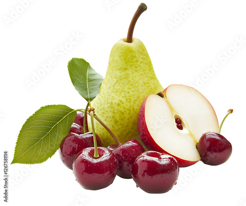 Fresh Juicy Pears Cherries and Apple Slices