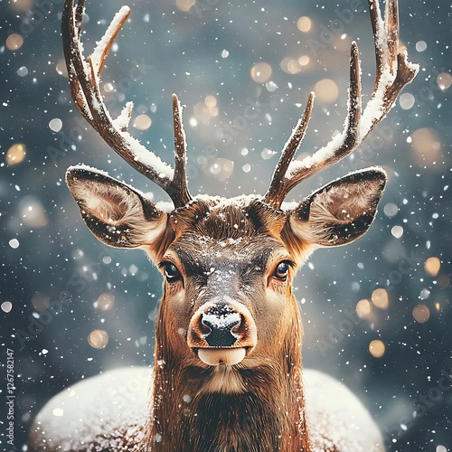Majestic Winter Wonderland Portrait of a Festive Deer