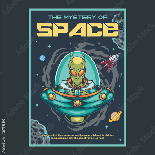 Vector Illustration of Alien with Detailed Vintage Illustration Available for Poster
