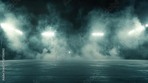 Wallpaper Mural Smoky stadium night scene, empty field, spotlights Torontodigital.ca