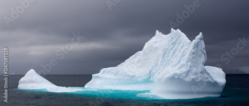 Foto A luminescent iceberg in a deep gray sky in Antarctica